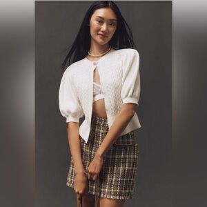 Maeve Short-Sleeve Cable-Knit Cardigan Sweater